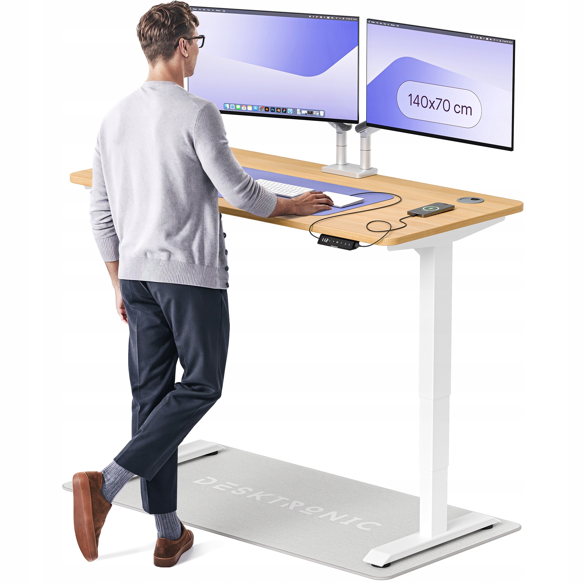 Biurko z elektryczną regulacją wysokości HomePro 140x70 cm Biały/Dąb
