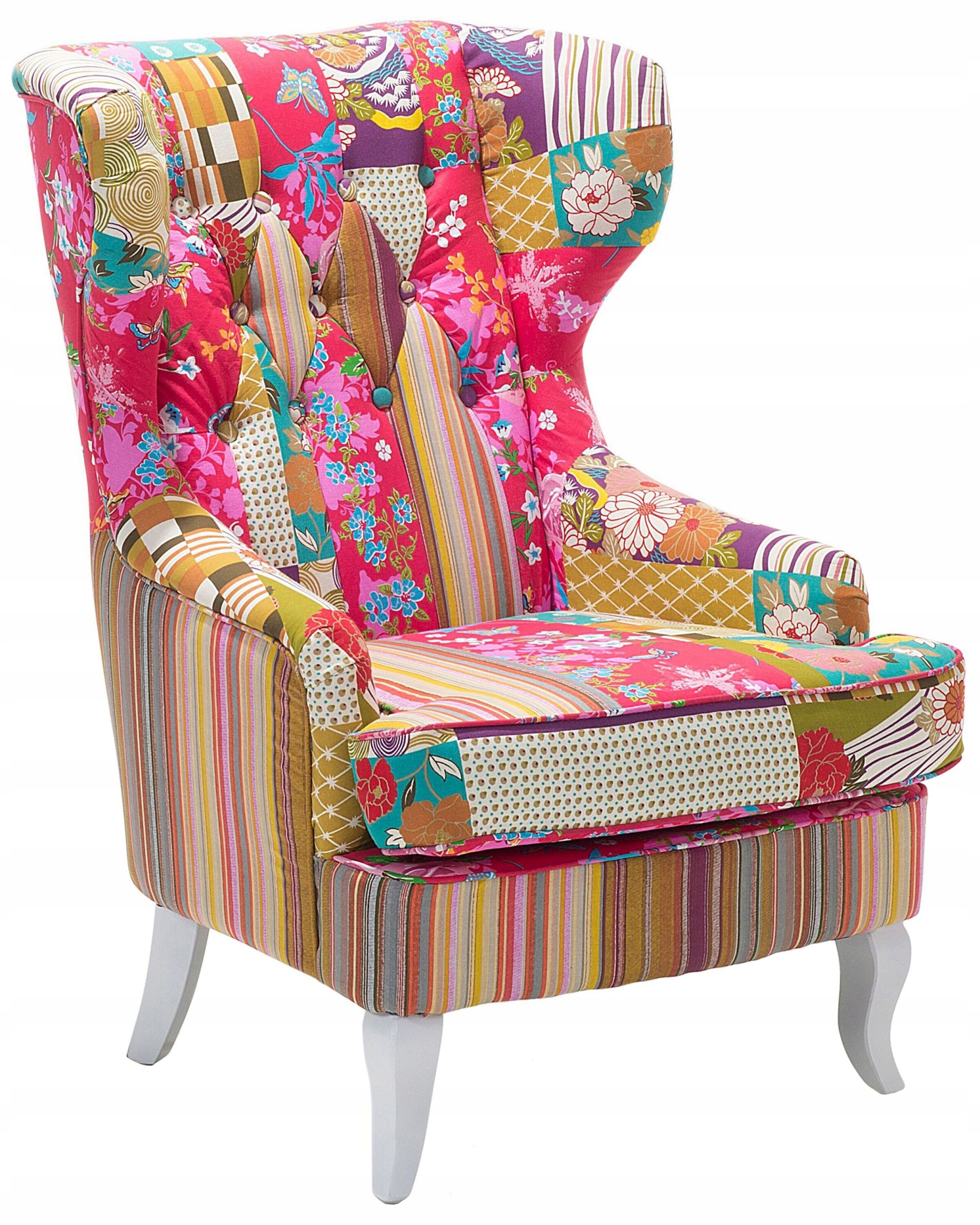 Fotel uszak patchwork wielokolorowy różowy