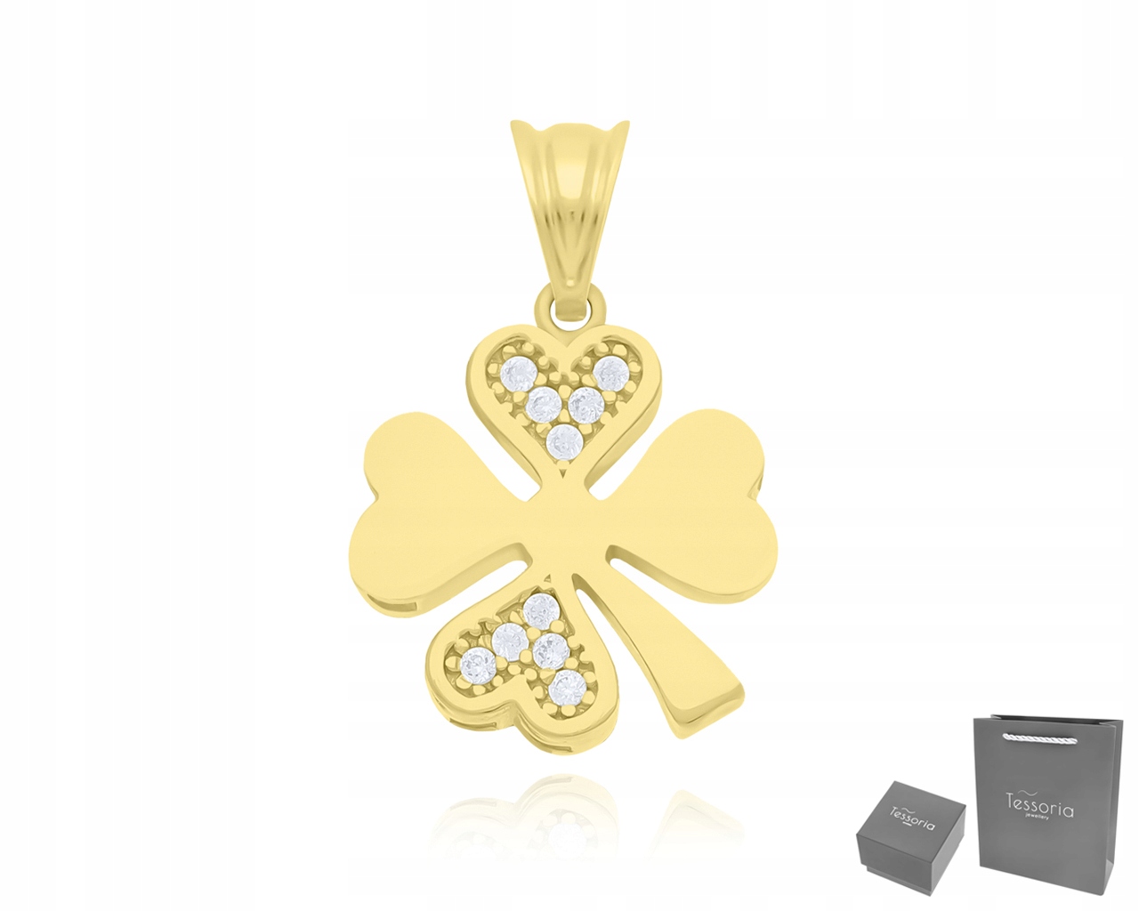 Zlatý přívěsek 585 Dámská Čtyřlístek Zirkony Přívěsek jako Dárek