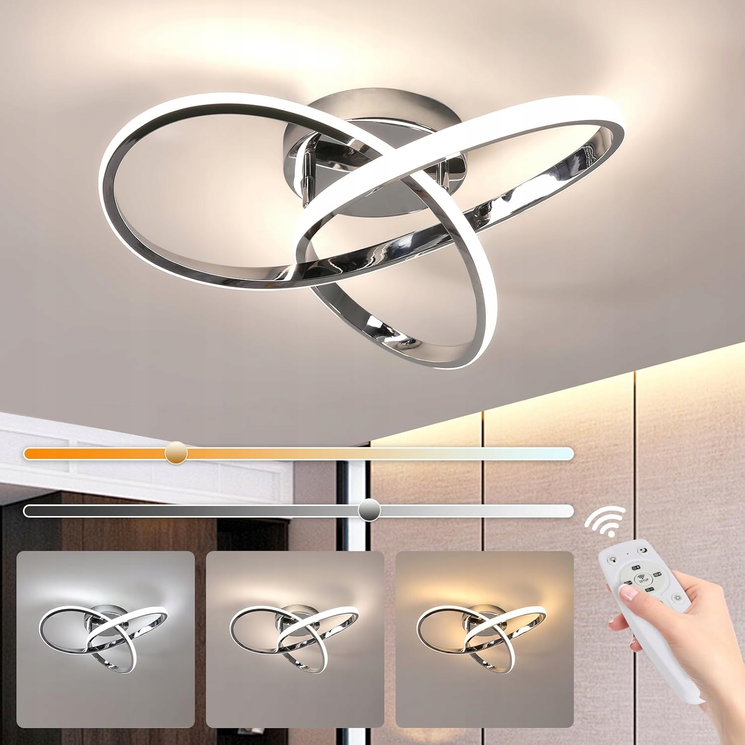 Led Stropné Svietidlo 36W 40cm s Diaľkovým Ovládaním, Chrómované, do Spálne a Obývačky