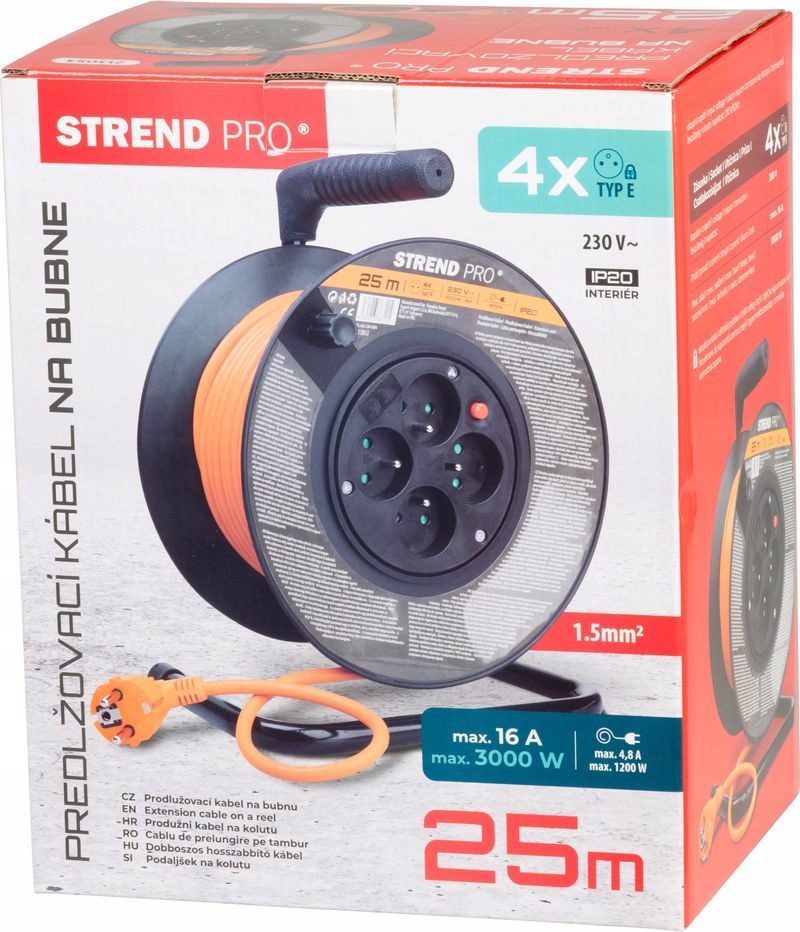 Predlžovací Kábel na bubne Strend 25 m, 4 ks, oranžový