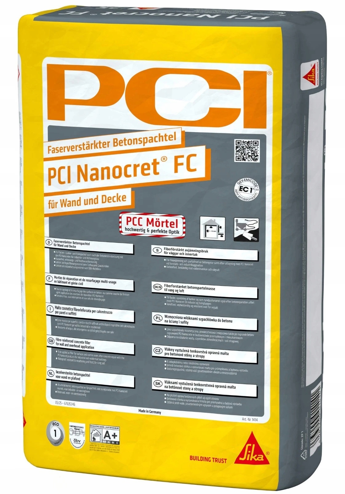 Pci Nanocret Fc – špachtľa na betón Pcc s vláknom 25 kg