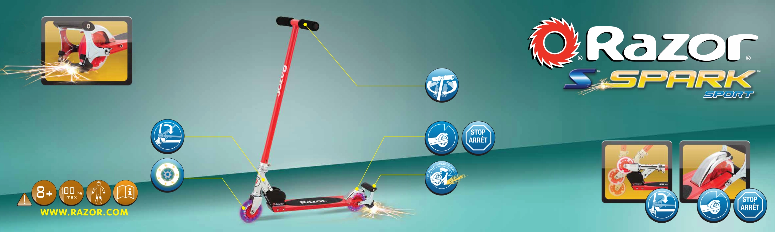 Hulajnoga Razor S spark świecące koła Czerwona Hamulec tak