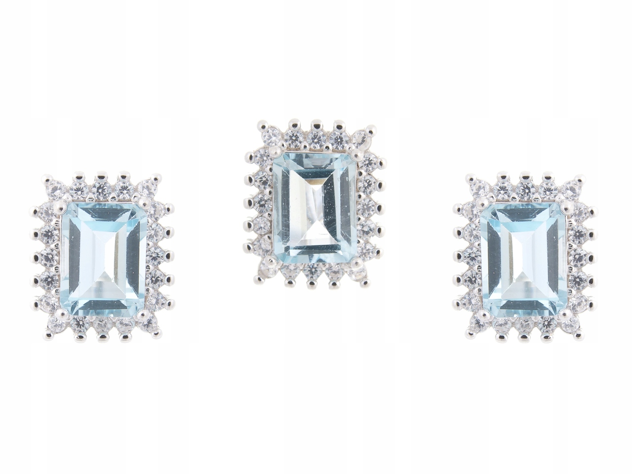 Stříbrný Rhodiovaný Komplet Sky Blue Topaz Oktagon 8x6 Přírodní Dárek