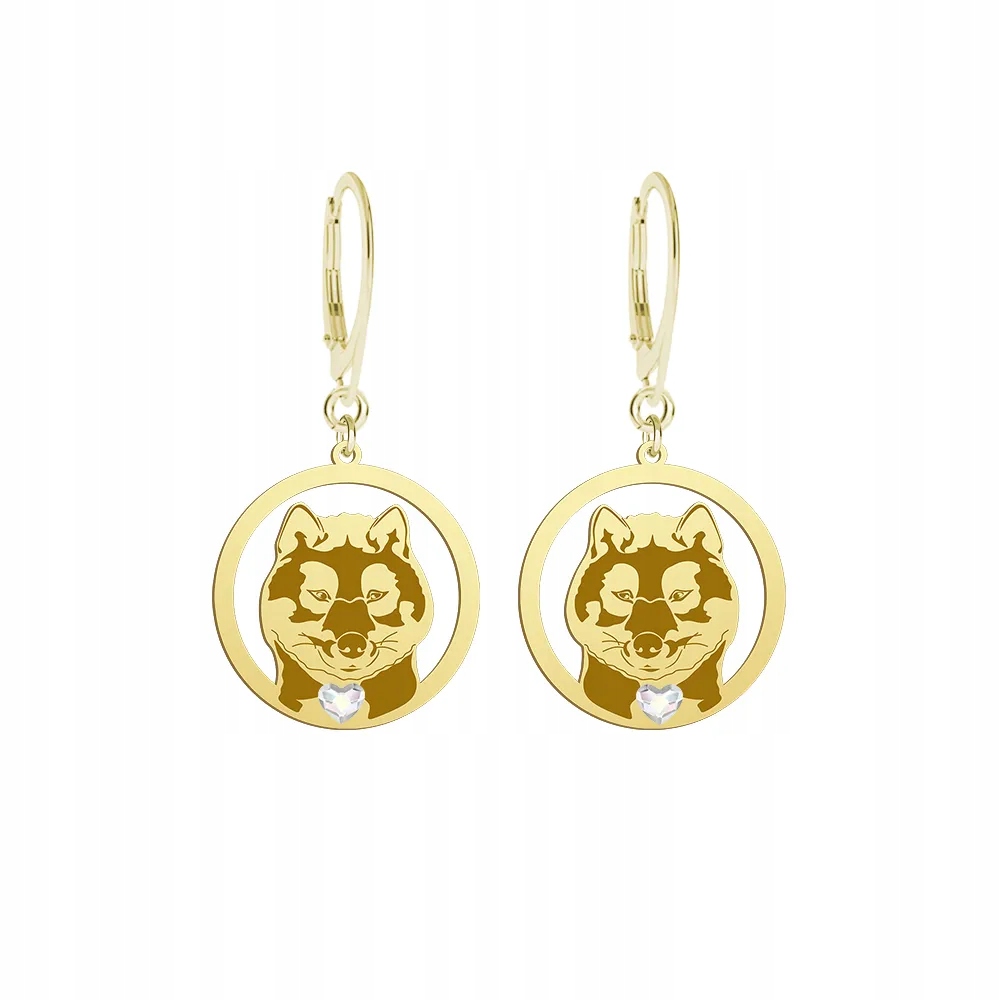 Náušnice Zlaté se psem Shikoku Stříbro 925 Bigiel Dárek Gravírování Bonus