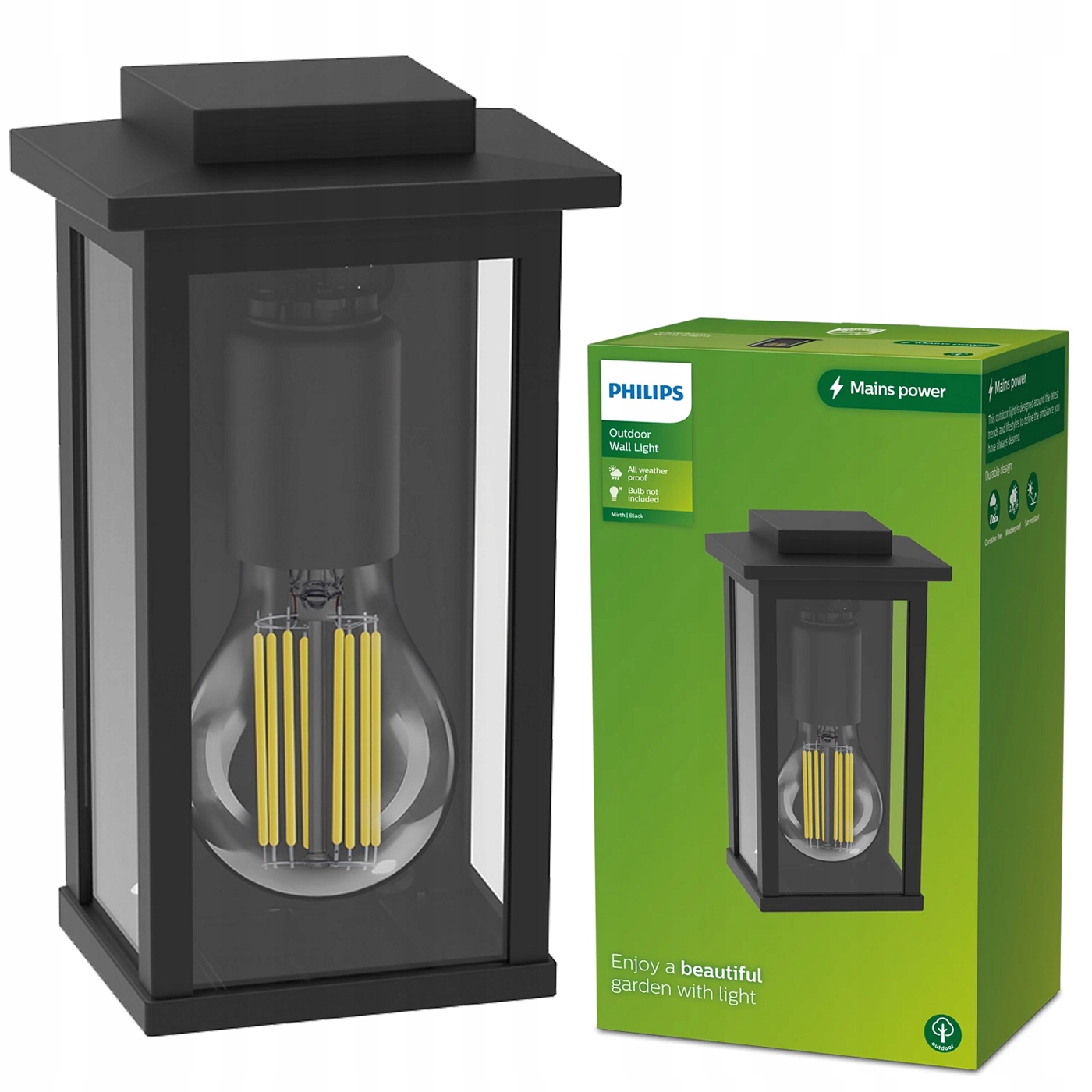 Philips Led zahradní lampa Fasádní nástěnné svítidlo Mirth E27 černá Lampa