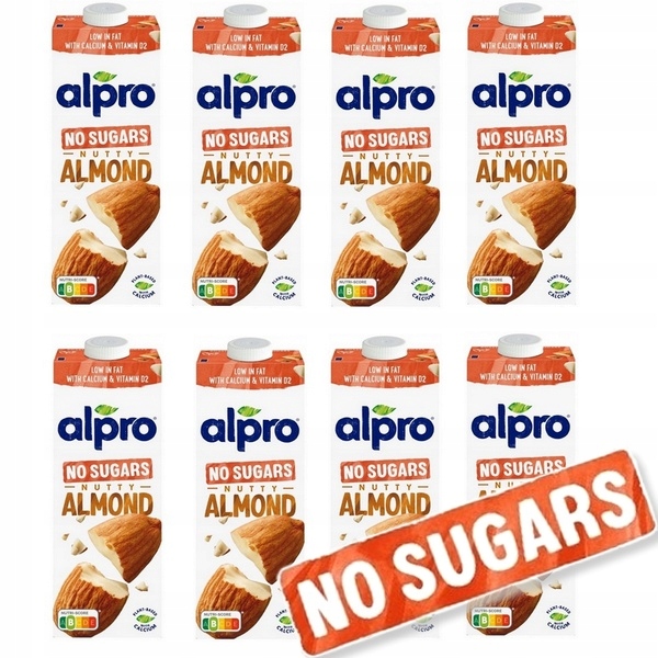 8x Alpro Napój Roślinny Migdałowy Niesłodzony Almond Bez Cukru 1L