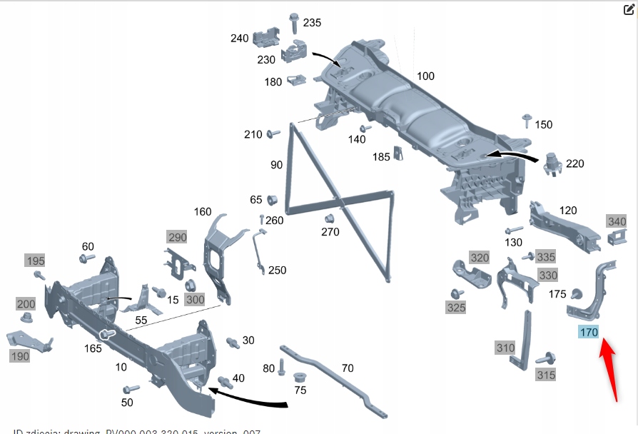 Držák předního pravého pásu Mercedes Gle A1676265200
