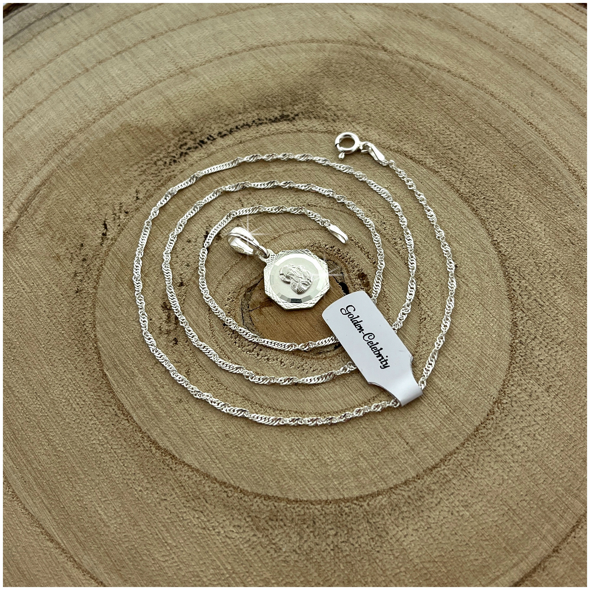 SREBRNY ŁAŃCUSZEK SINGAPUR + MEDALIK 925 MATKA BOSKA CZĘSTOCHOWSKA + GRAWER Marka Golden Celebrity