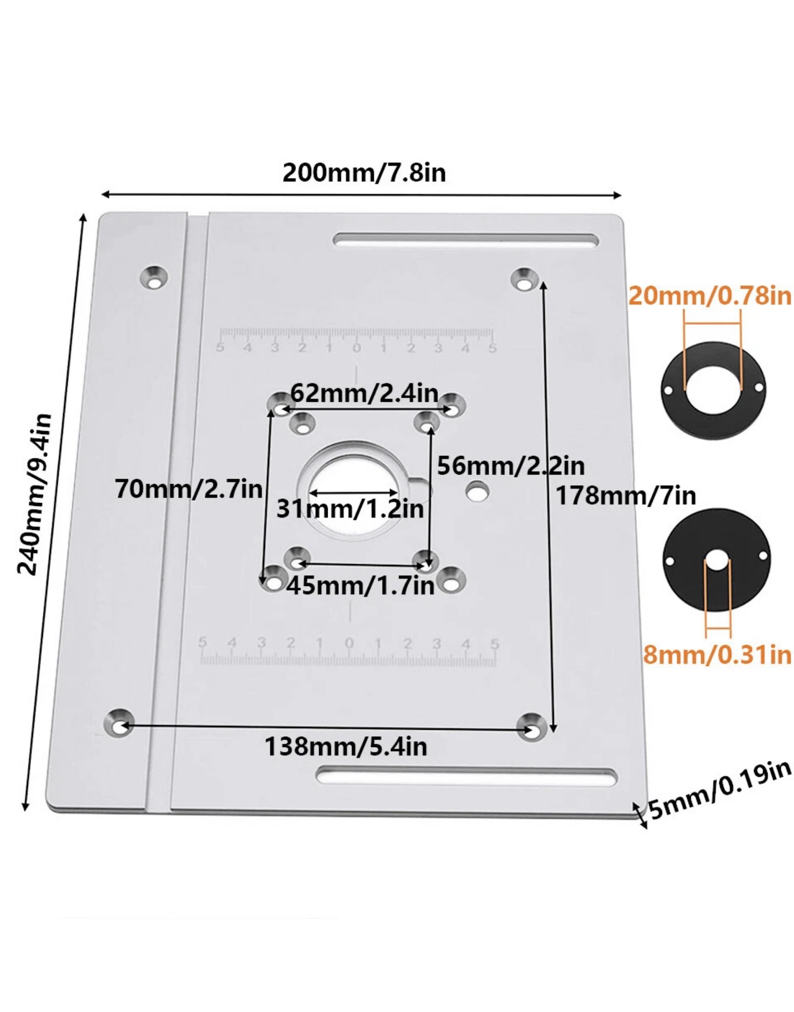 Aluminiowa płyta do stołu frezarskiego Regmag 240 × 200 mm – Stabilna podstawa stanowiska frezarskiego