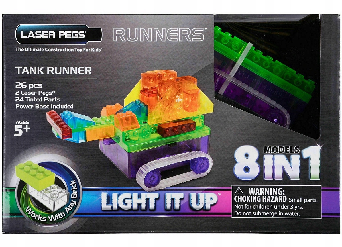 TANK RUNNER 8w1 Laser Pegs świecące klocki LED 5+ Płeć chłopcy dziewczynki