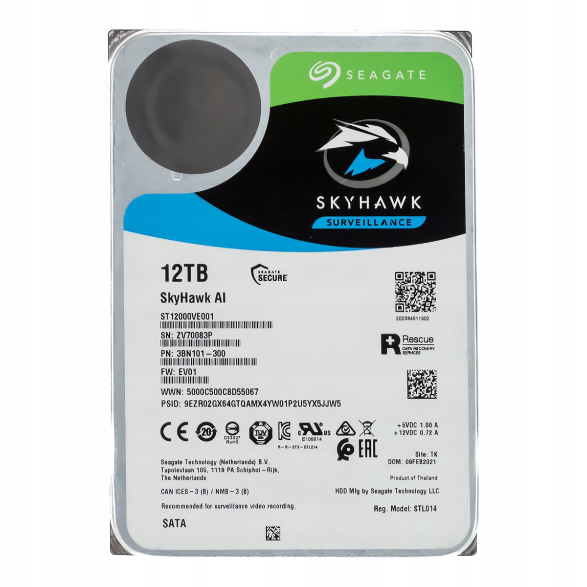 Seagate SkyHawk Ai 12TB 7.2K 256MB Sata III 3.5'' ST12000VE001
