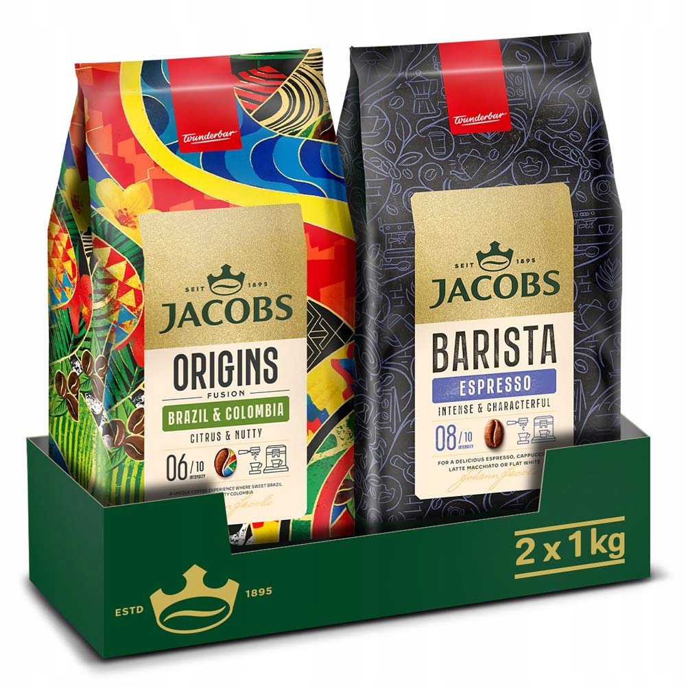 Kawa ziarnista Jacobs Origins Fusion Brazil, Barista Espresso 2x 1kg
