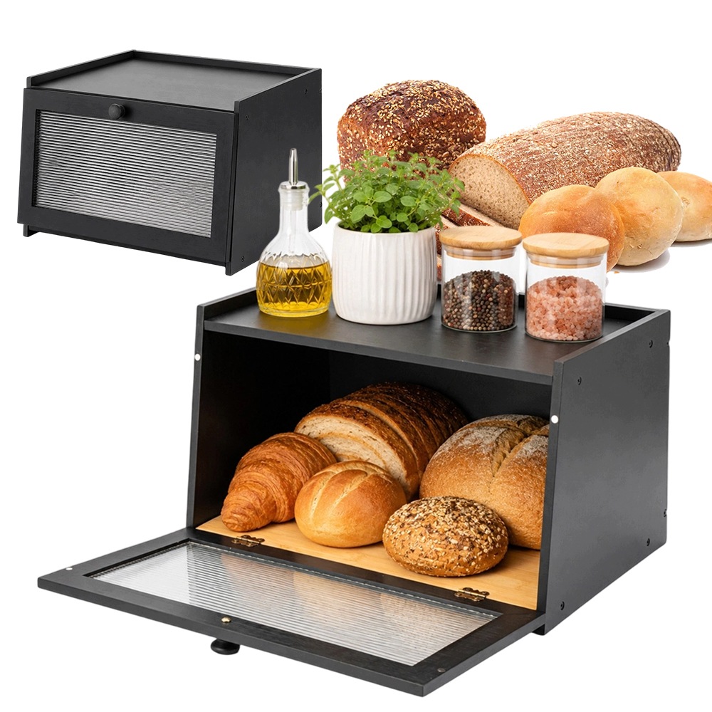 Chlebník Bambus Velký Zásobník Na Chléb Pečivo 42X26X25 CM Magnetické Dveře