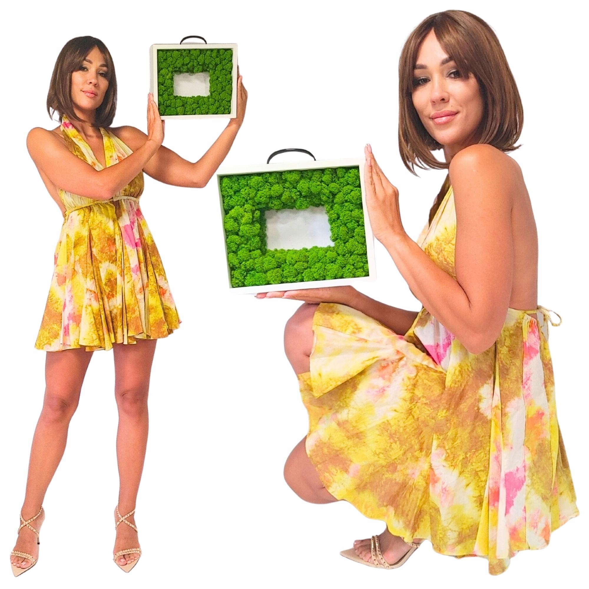 Moderní rámeček na fotografie Stojící Obraz z mechu Živý Rámeček dřevěný Velký