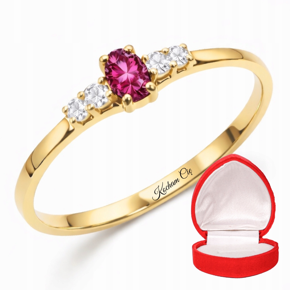 Złoty Pierścionek Zaręczynowy 333 z Różową Cyrkonią Grawer r7