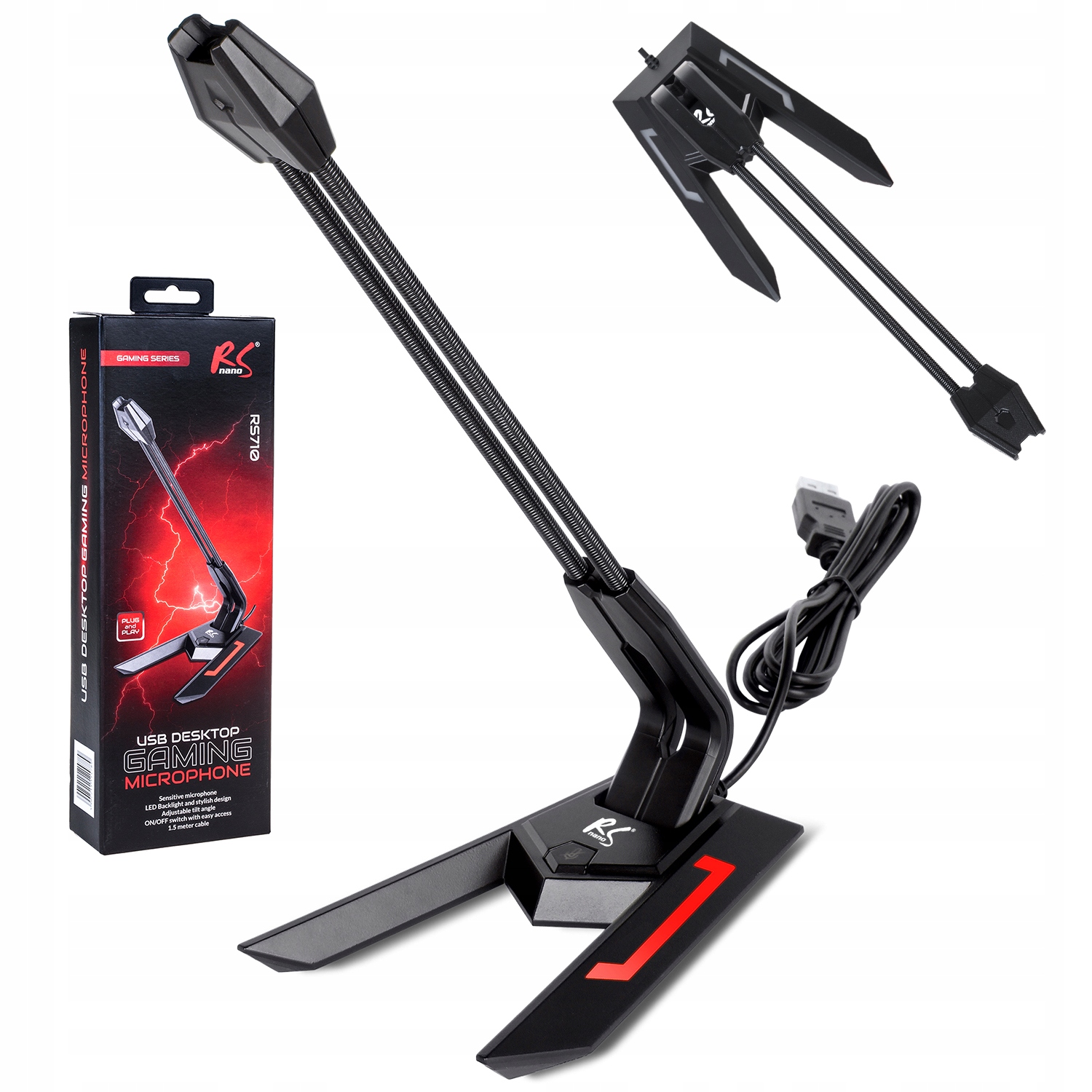Mikrofon gamingowy do komputera USB LED streaming NanoRS RS710 regulowany