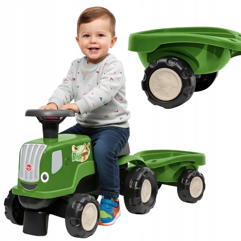 Jeździk Traktor z Przyczepą Birdy Farm Zielony Z Klaksonem Od 1-3 Lat Falk