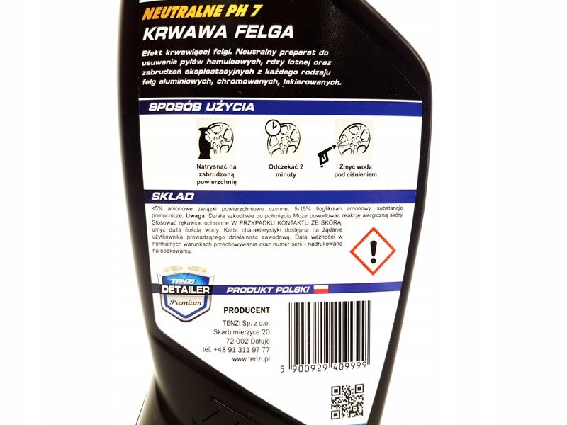 TENZI KRWAWA FELGA MOCNY DO CZYSZCZENIA FELG Pojemność opakowania 600 ml