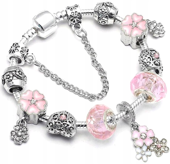 

Modułowa Bransoletka charms boho srebrna serce