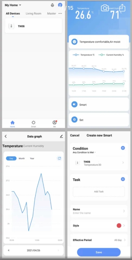 CZUJNIK TEMPERATURY I WILGOTNOŚCI LCD TUYA SMART WIFI HIGOMETR Zasilanie baterie