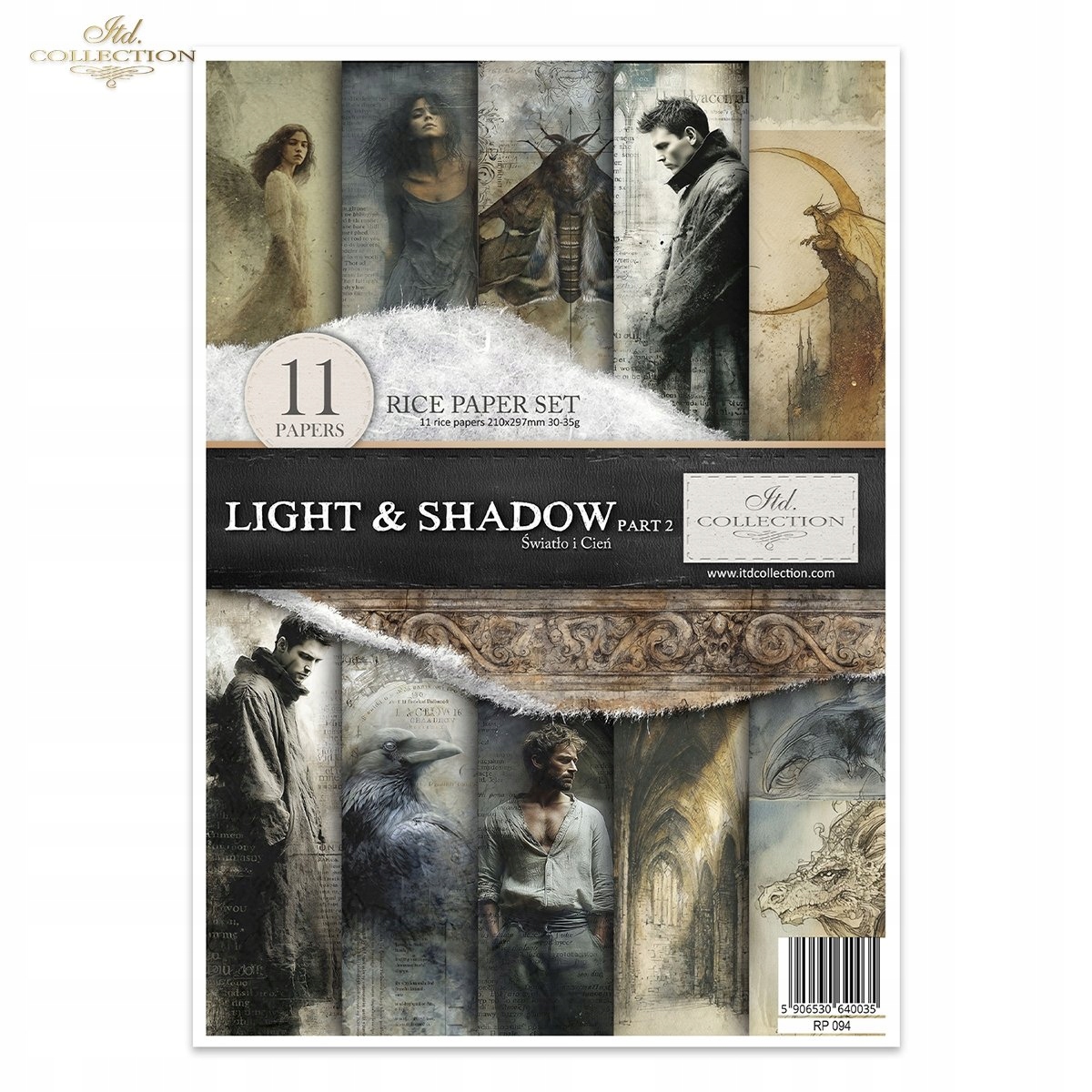 Sada 11 rýžových papírů A4 pro decoupage RP094 Light & Shadow