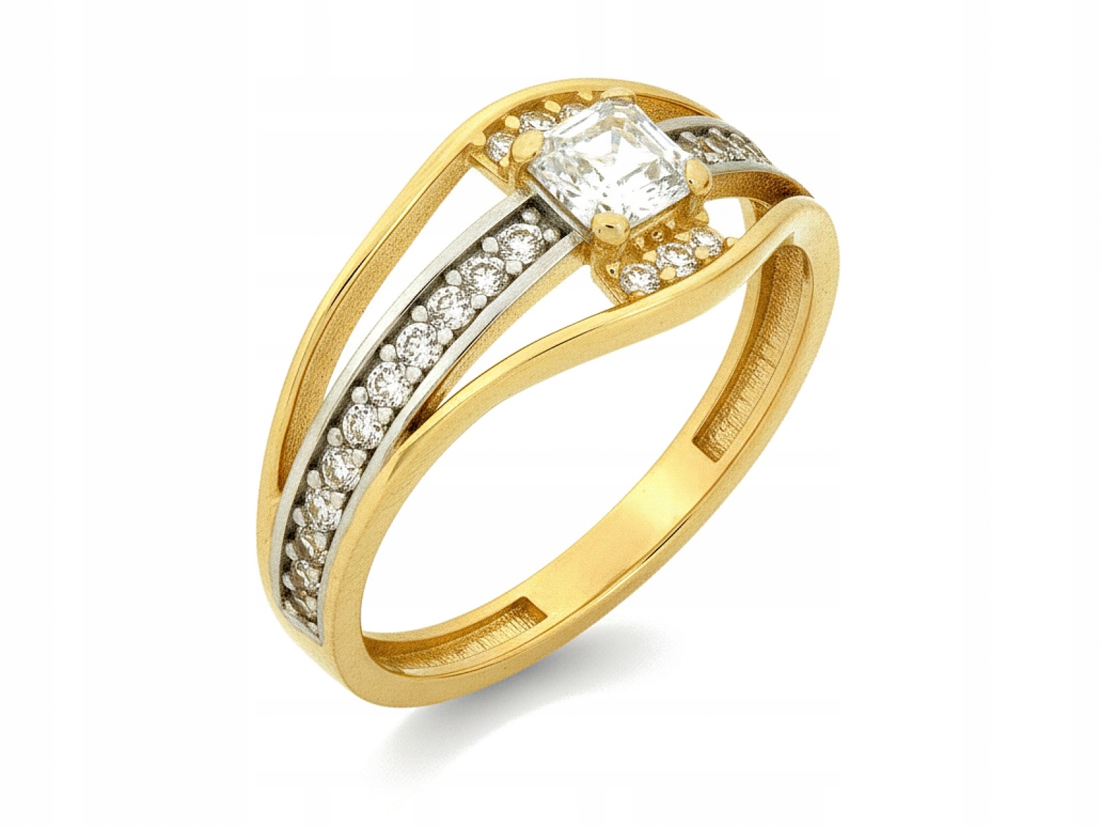 Prstýnek 585 s bílými zirkony, prolamovaný, r15, bílé zlato 2.14 g