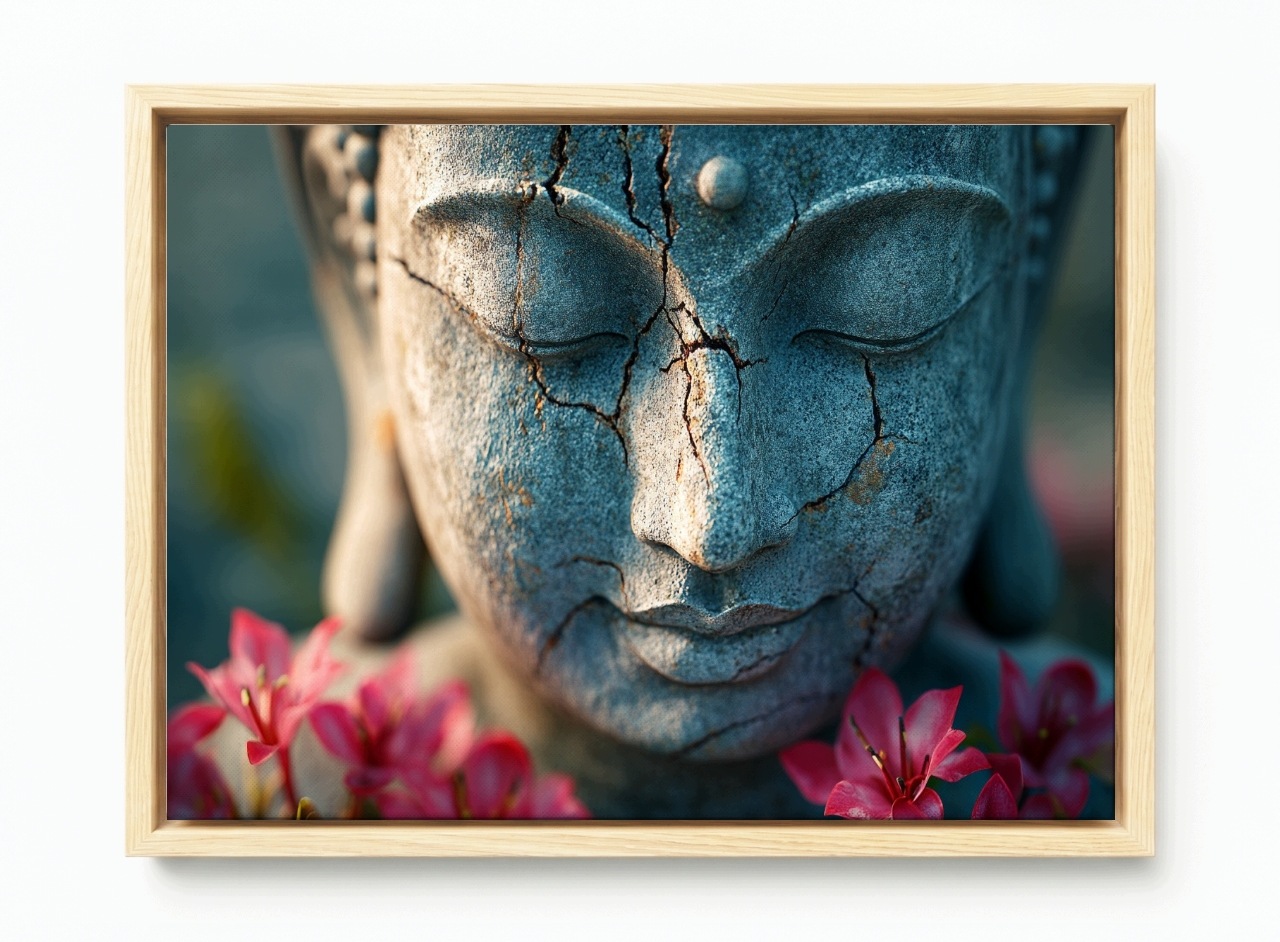 Obraz Rám Americká Krabička Socha Tvář Buddha Květiny Harmonie Zen 60x40