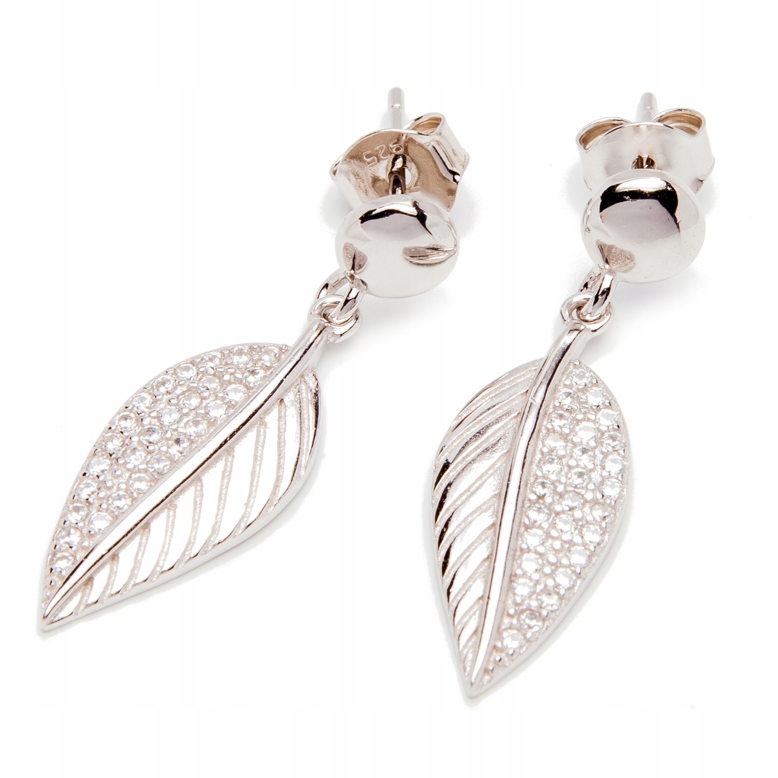 Stříbrné náušnice 925 závěsná tyčinka s lístkem