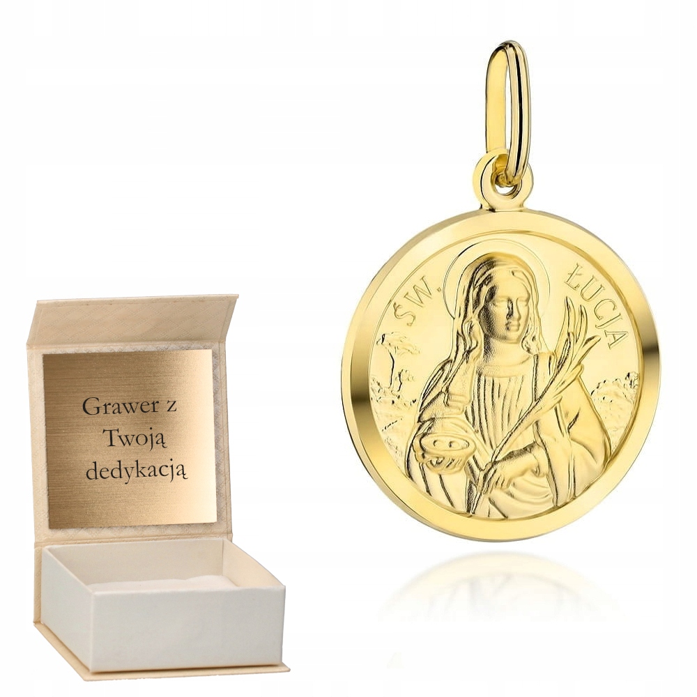Zlatý přívěsek Medailon svatého Lucie zlato ryzost 585 Gravírování