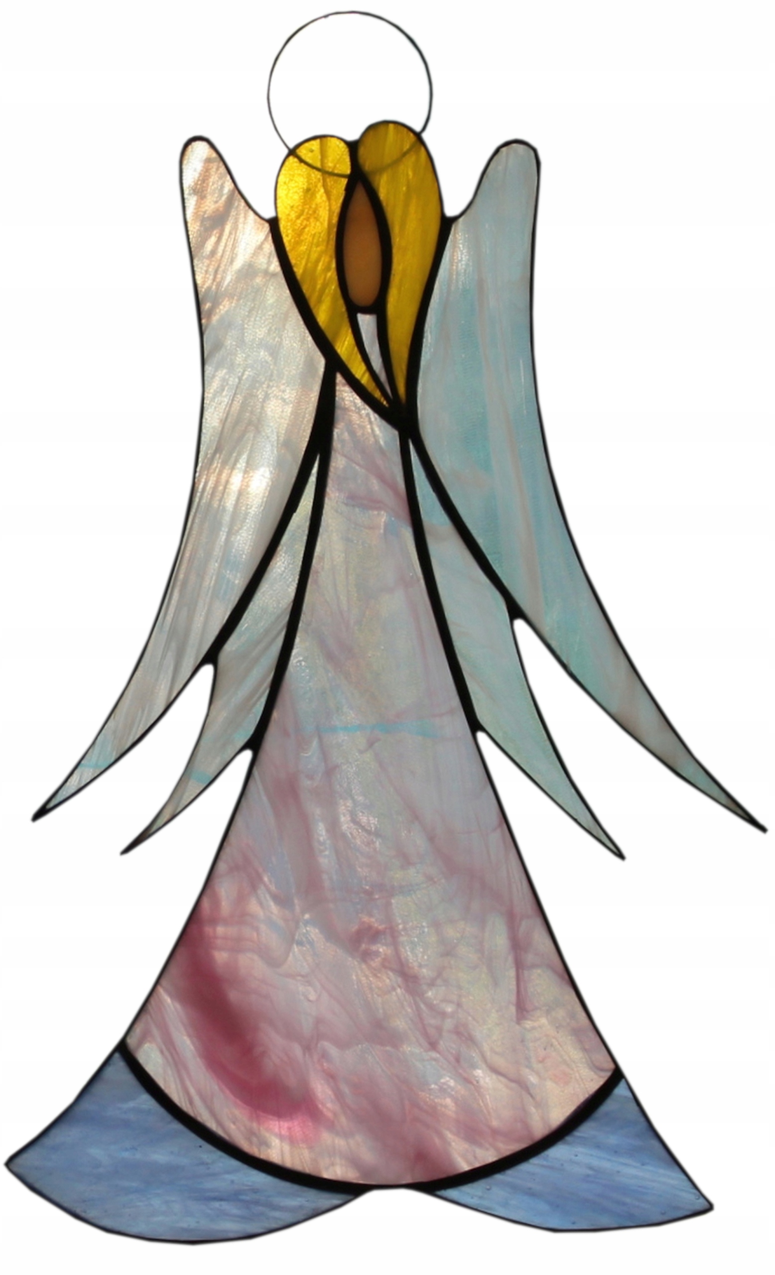 Anioł witrażowy Tiffany pro, duży, różowy