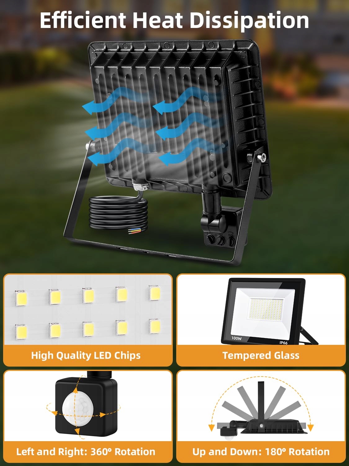 Reflektor LED Z Czujnikiem Ruchu Zewnętrzny 100W 10000LM IP66 LITGLOBE — miniatura 5