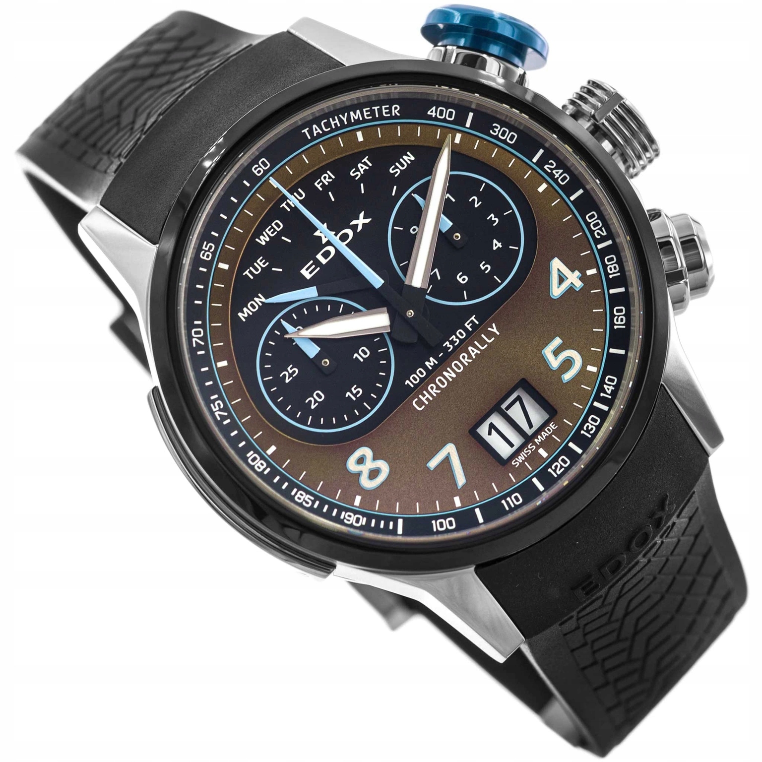 Pánské Hodinky Edox 38003 Tinbu Brnbu Chronorally Černé Na Řemínku, Stopky