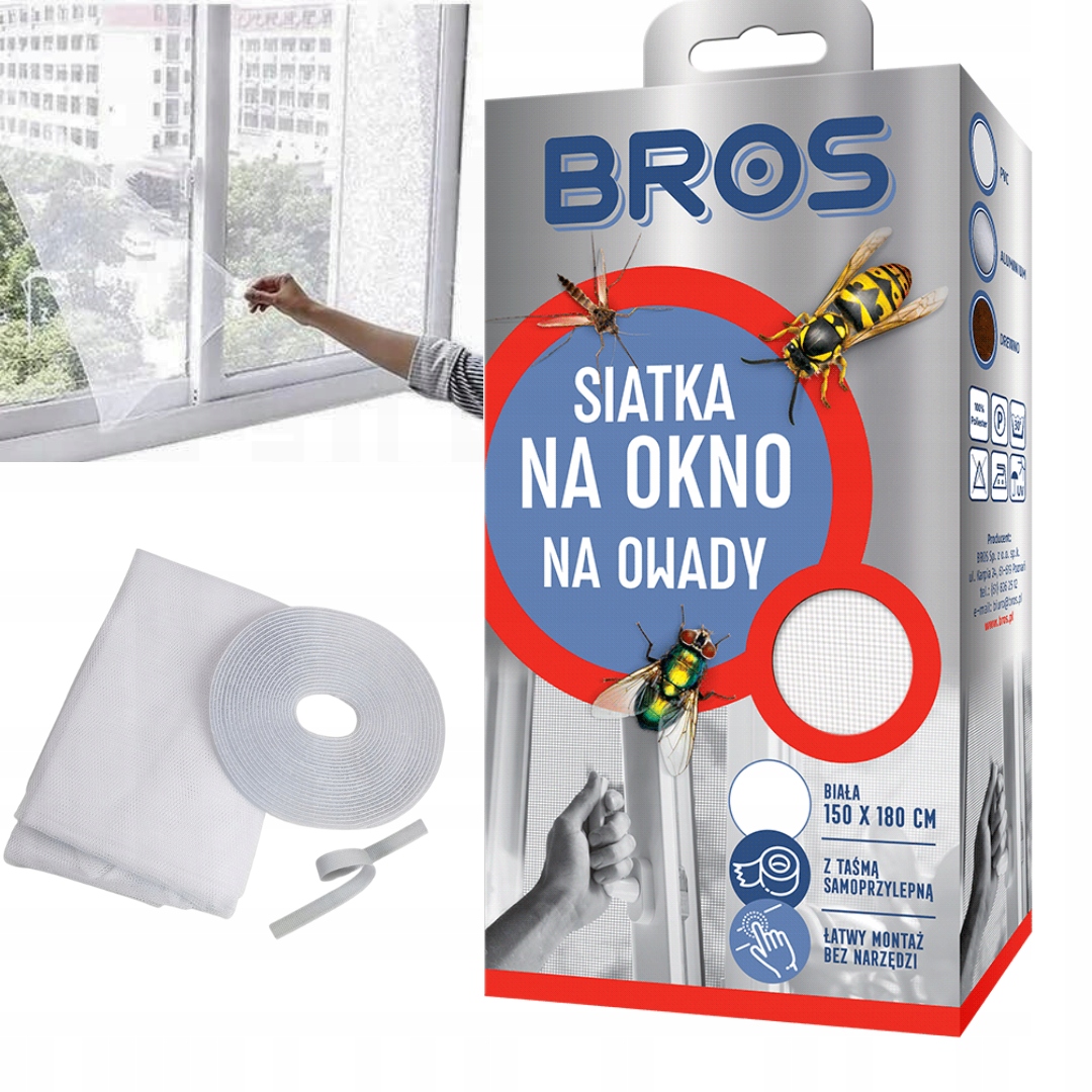 Moskitiera Na OKNO z Taśmą Przylepną Łatwy Montaż Biała BROS 150cmx180cm EAN (GTIN) 5904517066052