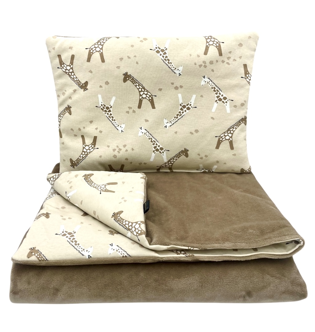 Kołderka do wózka kołyski minky+bawełna Żyrafki beż 75x95 cm
