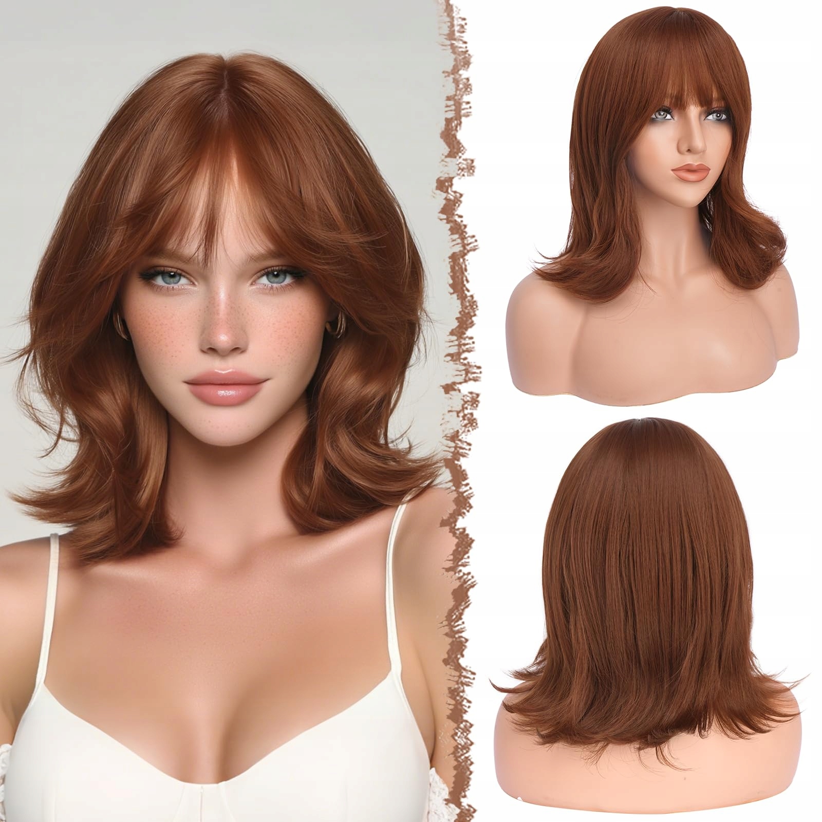 Feshfen Krátká vlnitá kaštanová paruka Bob s syntetickou hřívou