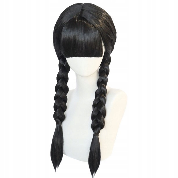 STRÓJ WEDNESDAY ADDAMS + PERUKA KARNAWAŁOWY DLA DZIEWCZYNKI 122 / 128 M Rozmiar 122-128