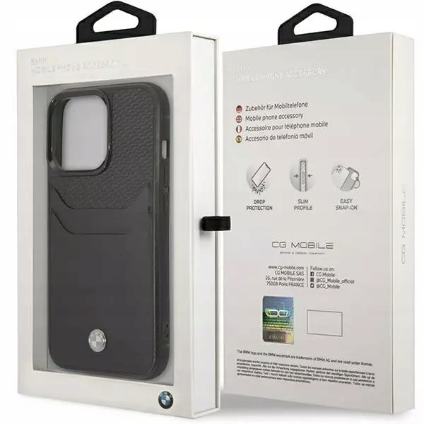 Etui Bmw Leather Card Slot na iPhone 14 Pro czarne Bmw