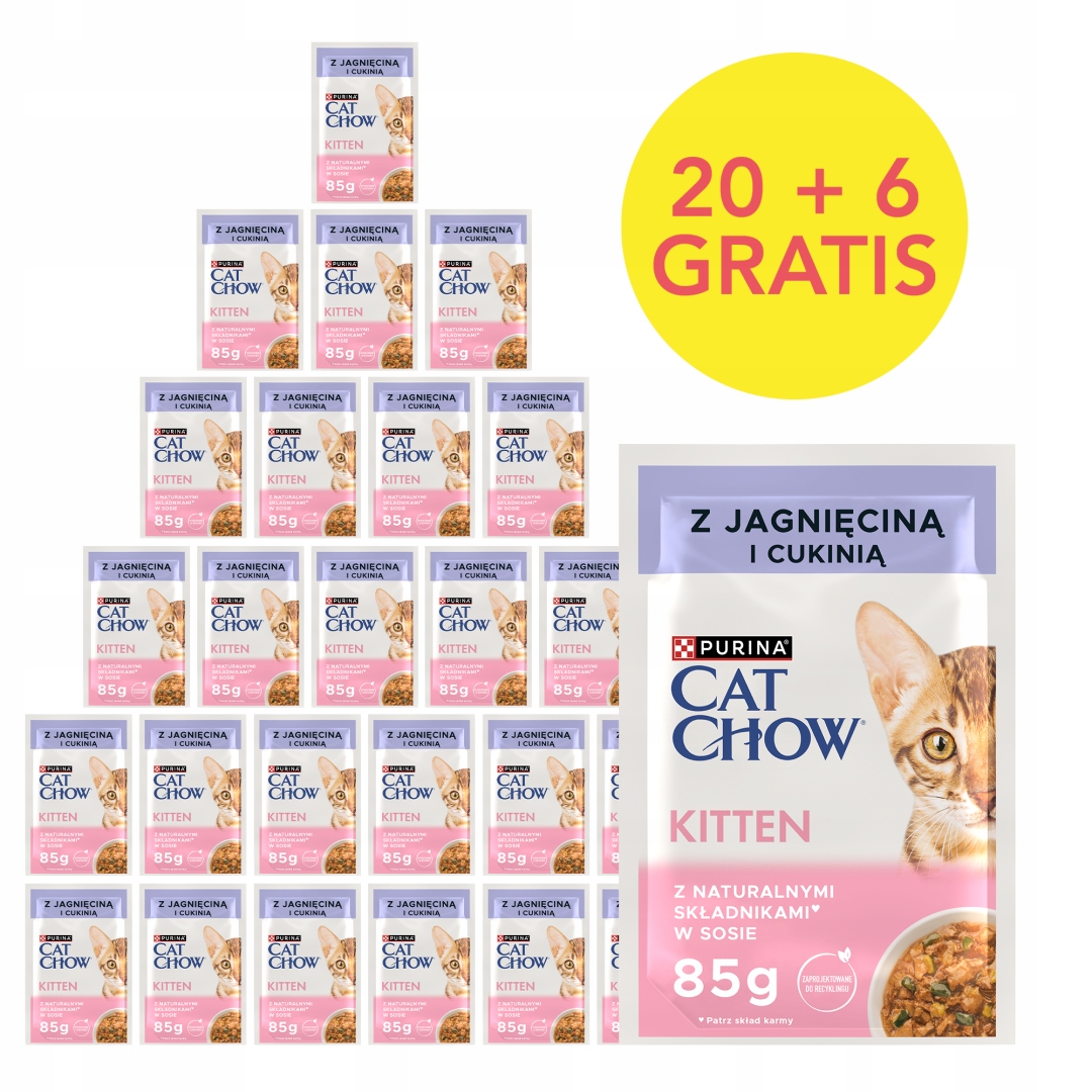 Levně 26 x Purina Cat Chow Kitten s jehněčím masem a cuketou v omáčce 85 g