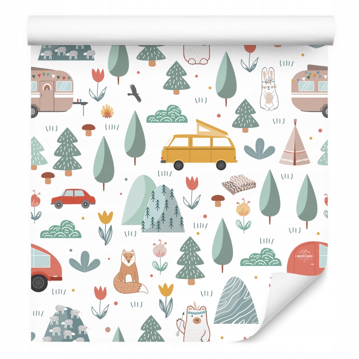 Tapeta pro děti Les Zvířata Auta Příroda