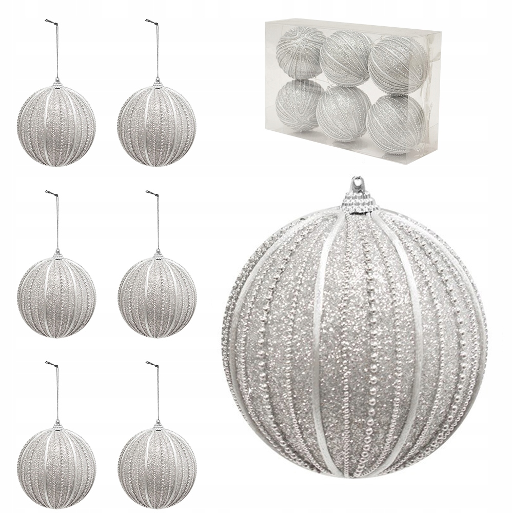 

Nietłukące bombki na choinkę srebrne 8cm 6szt.