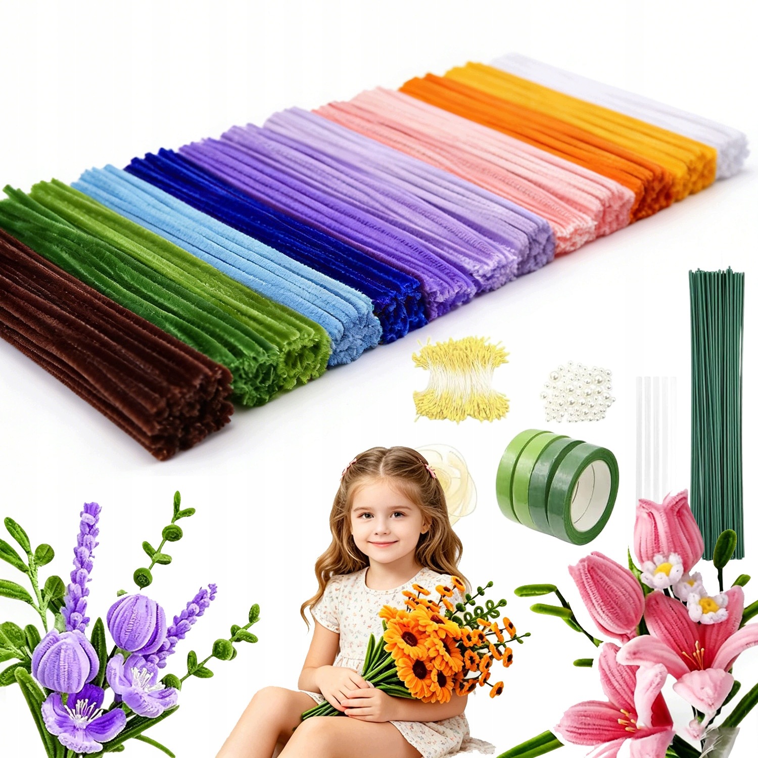 Kreativní Drátky Růžové Sada 800KS Floristické Nadýchané Vytěráky
