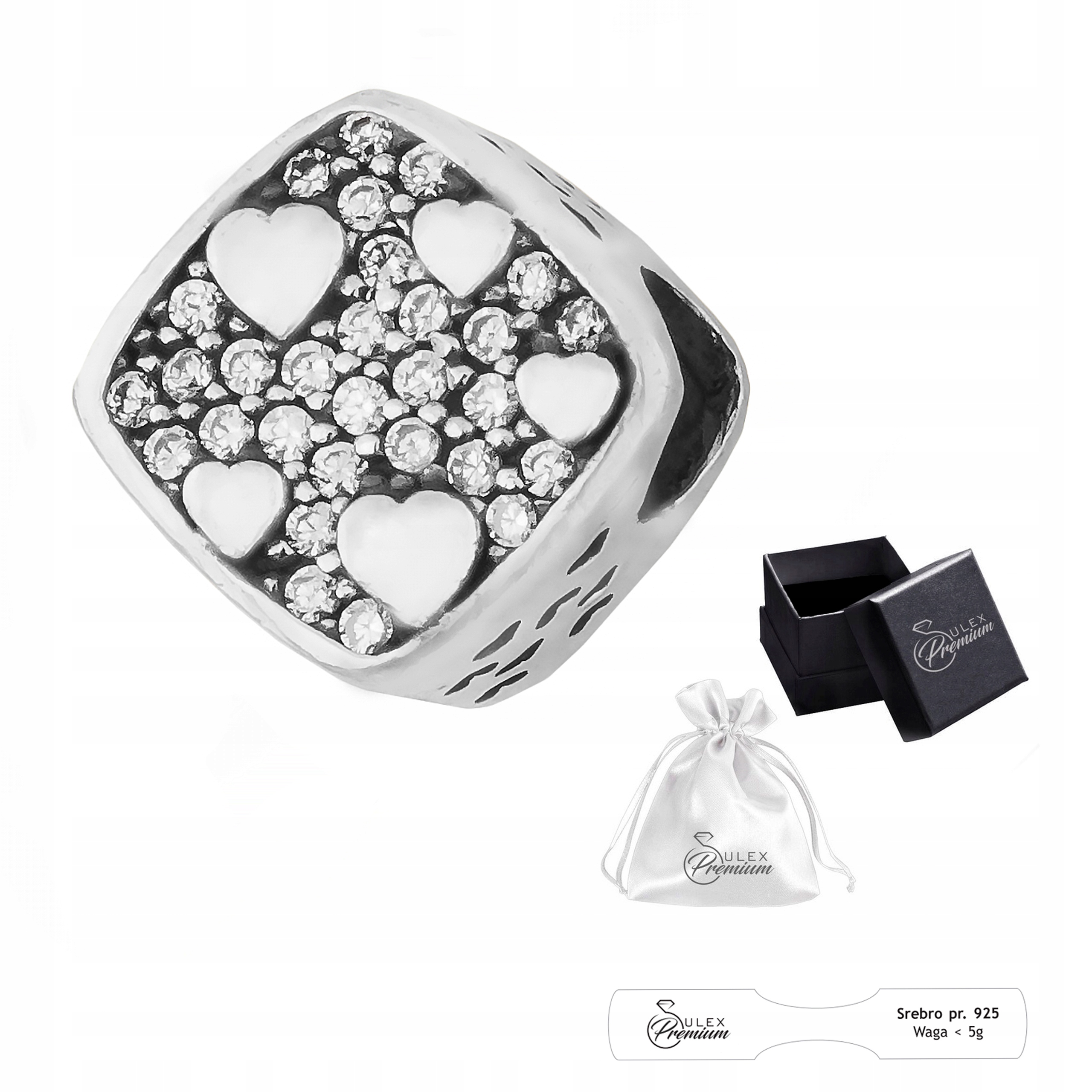 Charms stříbro pr 925 Element pro modulární náramky Srdíčka se zirkony