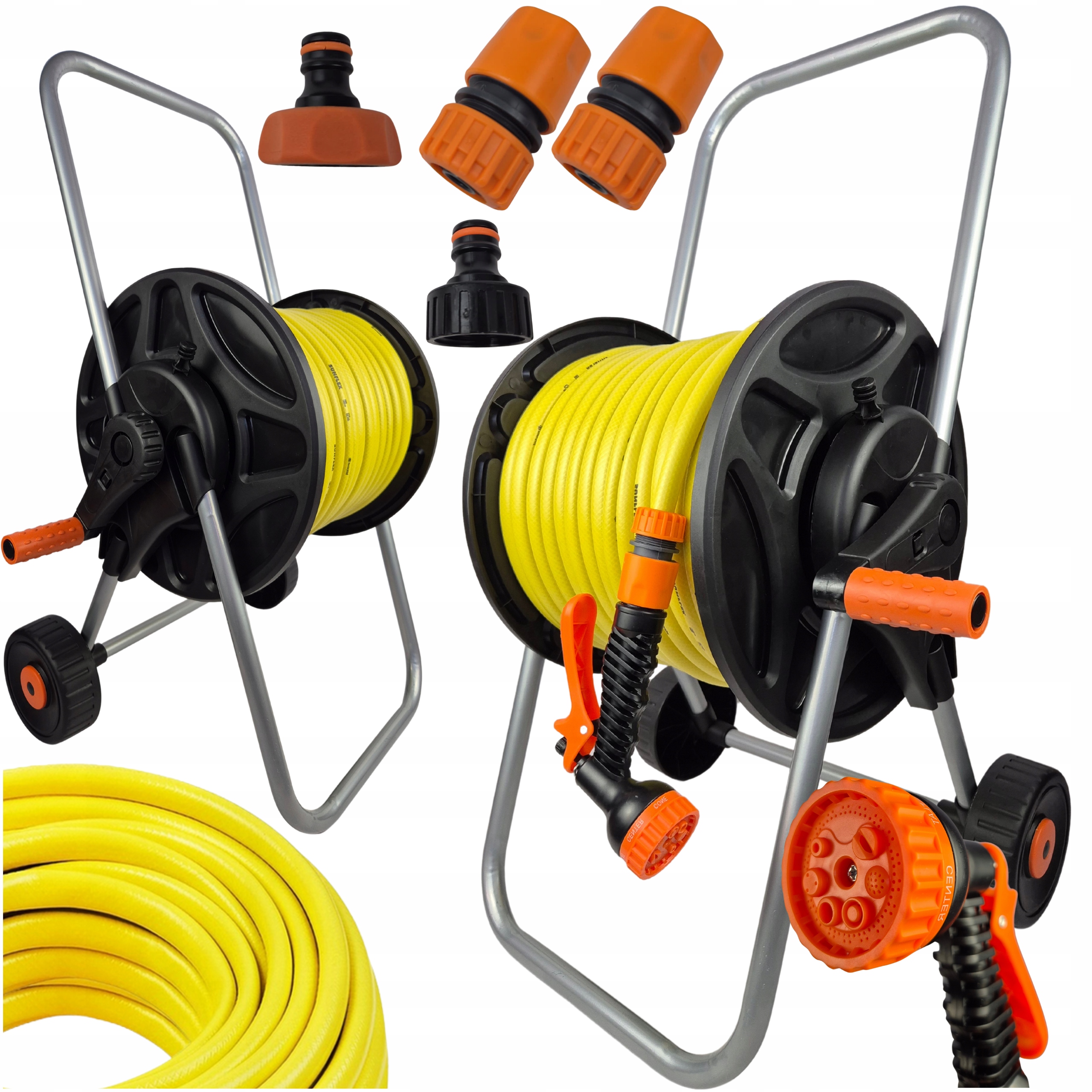 Wąż Ogrodowy Na Wózku Bęben Zwijacz Zestaw Podlewanie Zraszacz 1/2-50m