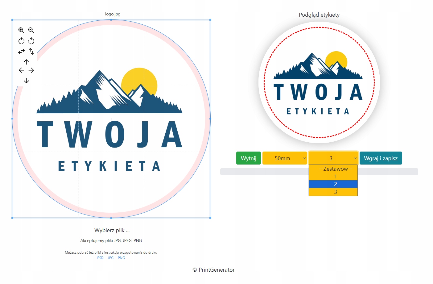 NAKLEJKI ETYKIETY OKRĄGŁE NADRUK LOGO REKLAMOWE Liczba etykiet na pakiet 264 szt.