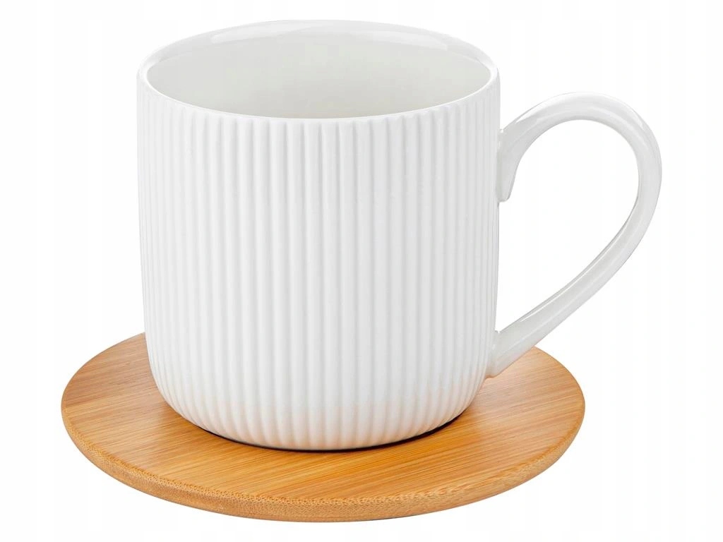 FILIŻANKA ALISA ZE SPODKIEM BAMBUSOWYM 260ML BIAŁA Florina