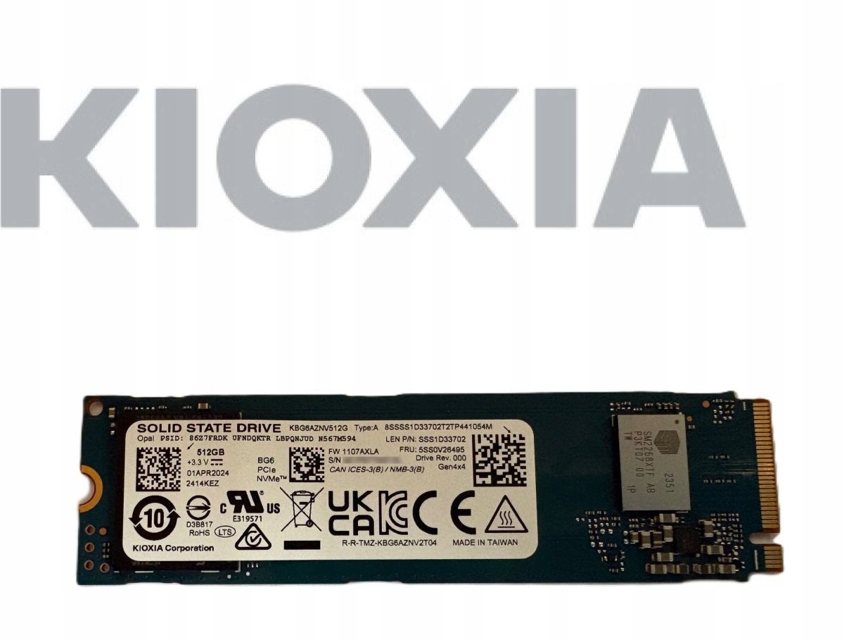 Ssd disk NVMe 512GB Kioxia BG6 M.2 PCIe Gen4 Opál KBG6AZNV512G Lenovo Fru