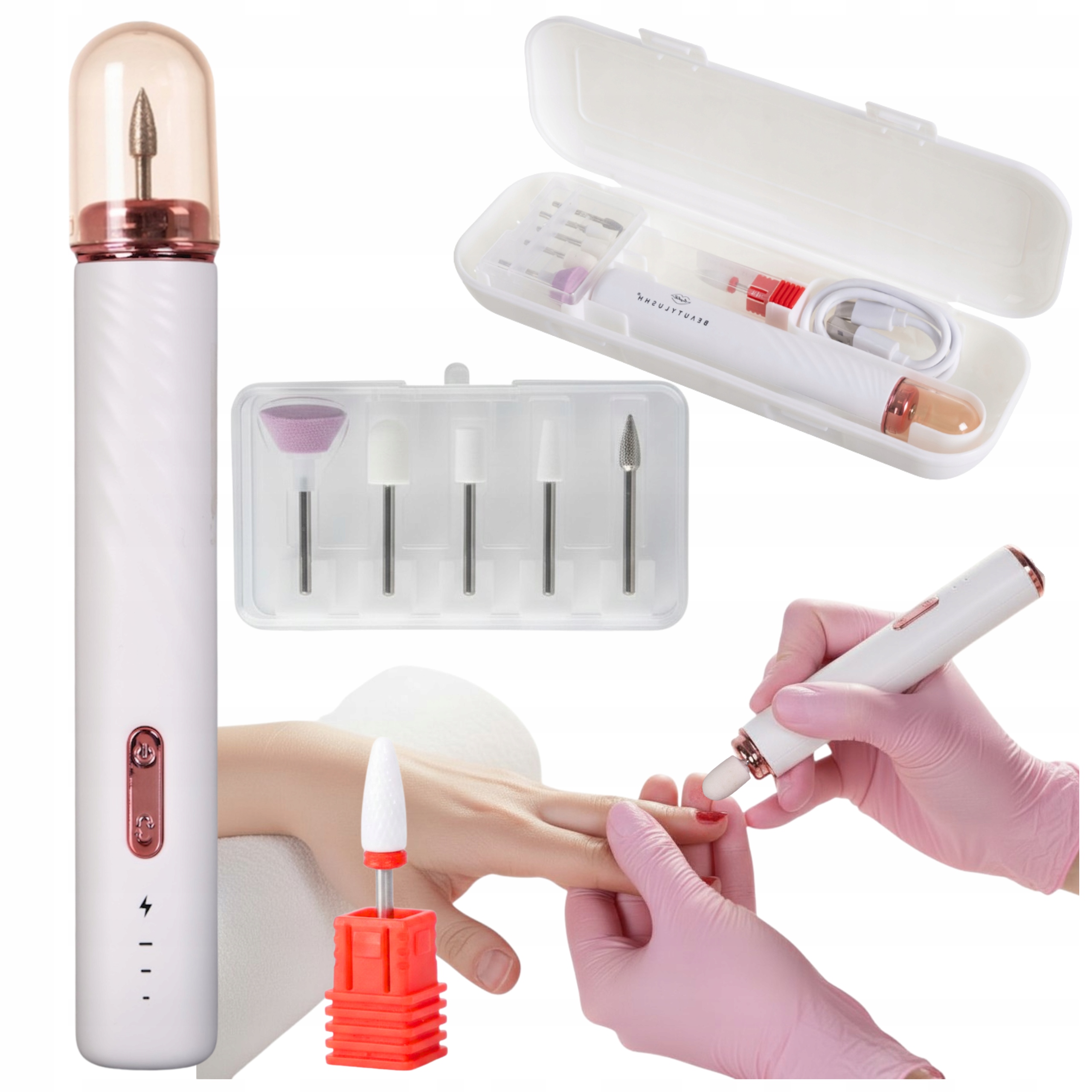 Bruska na nehty Manikúra Pedikúra bezdrátová 6 fréz 3 rychlosti