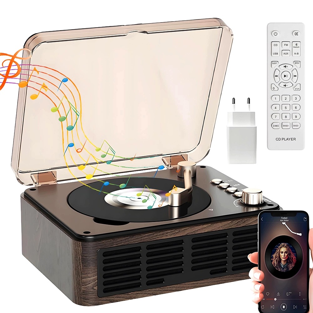 CD Přehrávač S Bezdrátovými Reproduktory Bluetooth 5.0 Fm Rádio Aux