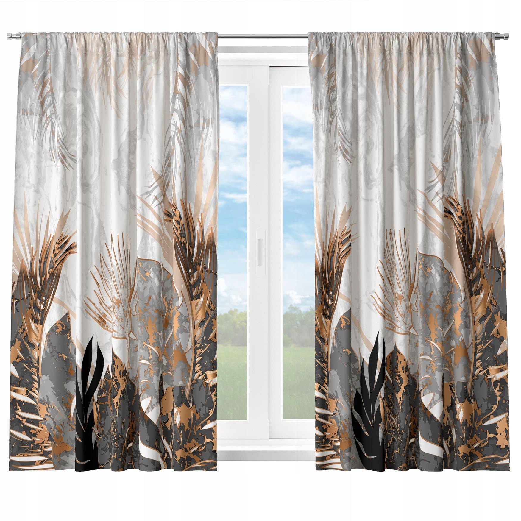 HOTOVÉ KRÁTKÉ ZÁCLONY NA ŽABKY S ŘASÍCÍ PÁSKOU 140X160 ZÁVĚS DO KUCHYNĚ LISTY 096